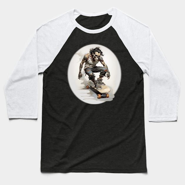 Skater Zombie Baseball T-Shirt by Paul_Abrams